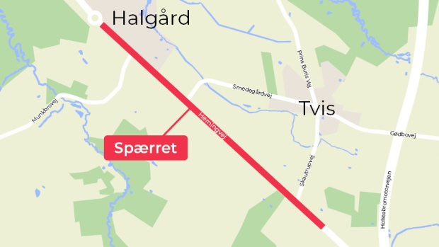 Grafisk kort, spærring af Herningvej mellem Halgård og motorvejstilkørslen ved Tvis
